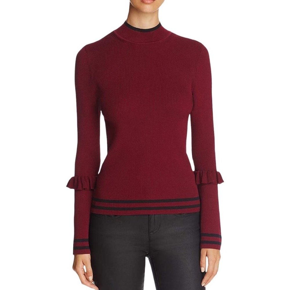 Marled Reunited NEW $88 Women's Bell Sleeve Mock Neck Sweater, Burgundy Wine